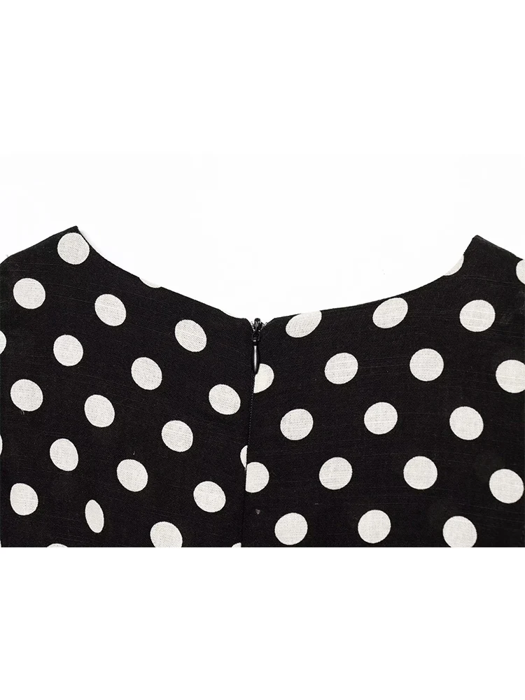 TFMLN Eleganckie damskie sukienki maxi w kropki, szykowne sukienki bez rękawów z okrągłym dekoltem, z wysokim stanem, w kształcie litery A, nowa odzież damska w stylu high street