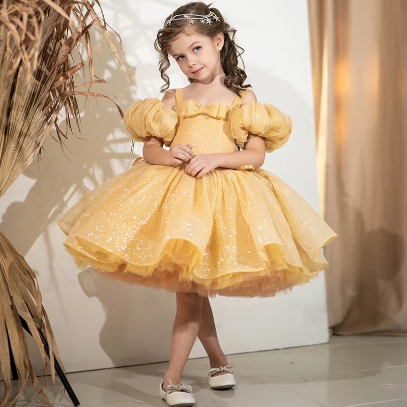 Vestido Formal personalizado de Eightree para niña, vestido de flores con purpurina para niña, vestido de princesa de Navidad y cumpleaños de manga corta para niños