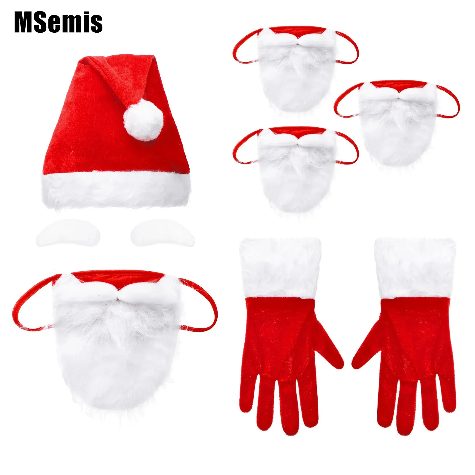 

Christmas Cosplay White Beard Santa Claus Mask Gloves Eyebrows Hat Set Adult Kids Halloween New Year Fancy Dress Costume Gift