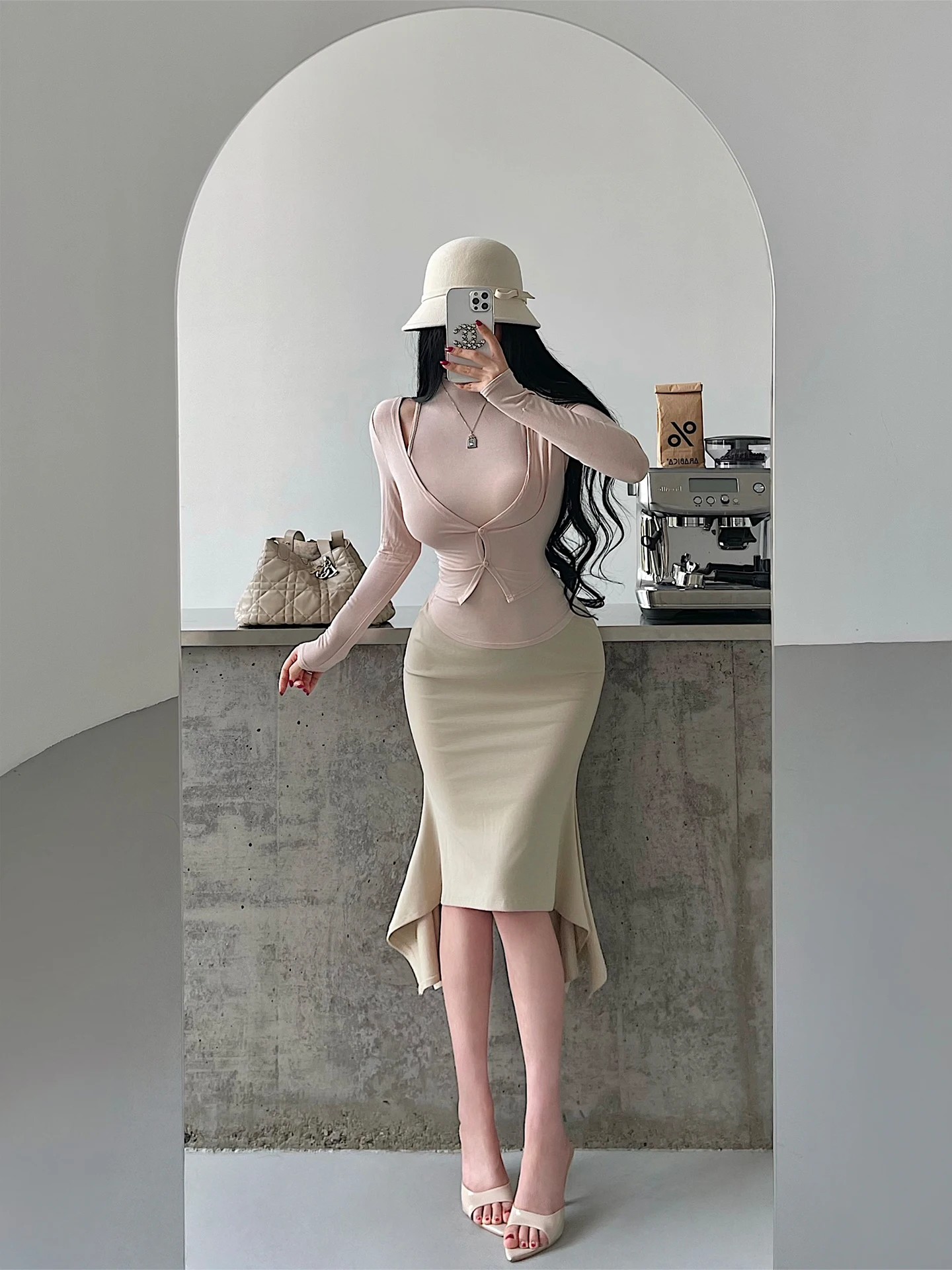 Elegant High Waist Fish Tail Midi Skirt Asymmetrical Pure Desire Style Sexy Women's Half Body Skirt for Daily Wear