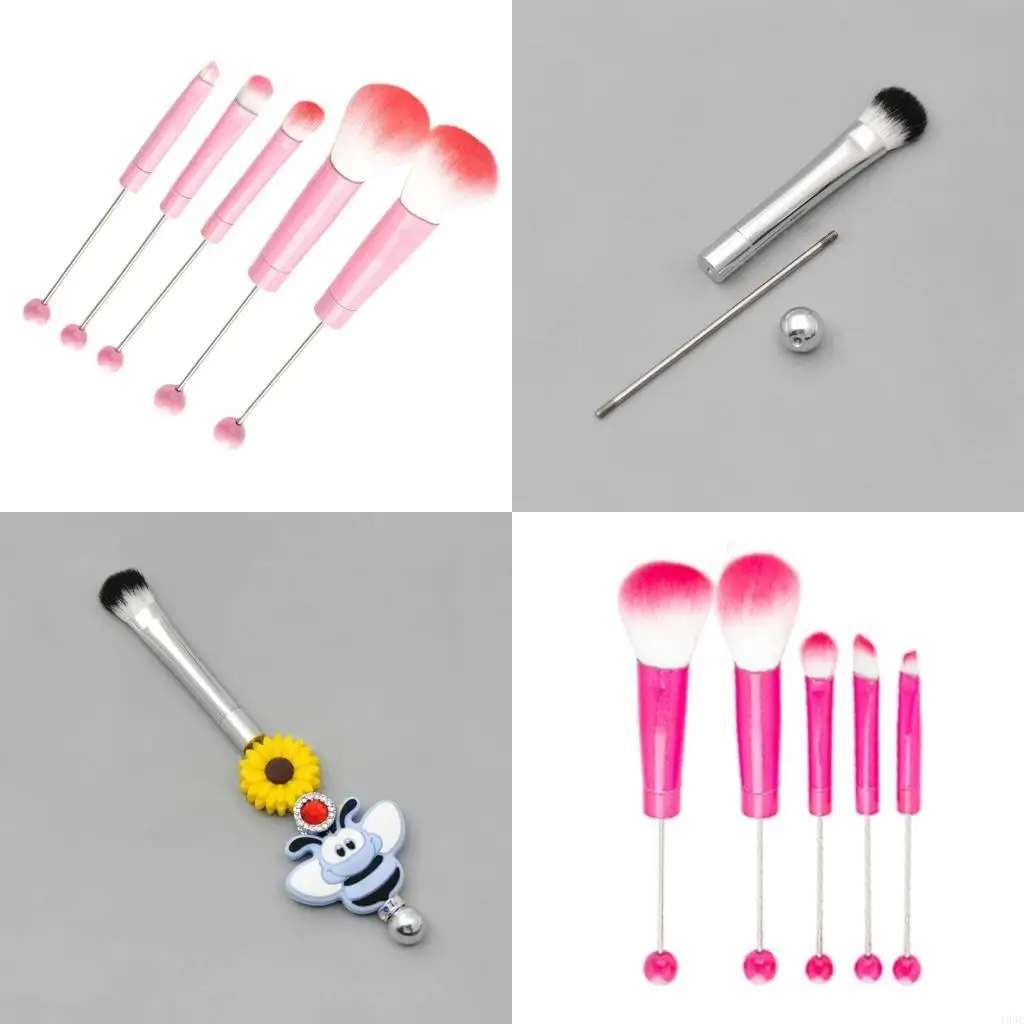 195C 5pcs/set Makeup Brushes Metal Handle Beaded Makeup Brush with Soft Bristles Tool