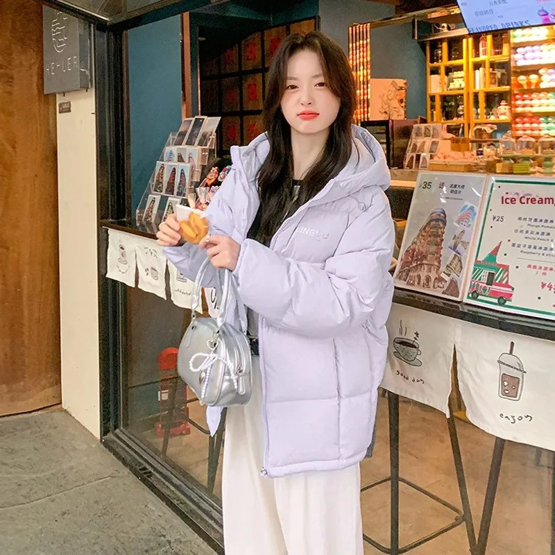 

Warm Thiened Knitted Fabric Couples Matching Coat Pink down Cotton Jaet Women's Winter New Loose Bread Sle Coat