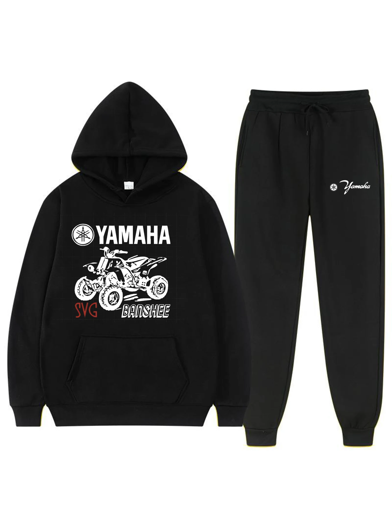 

New YAMAHA themed printed men's set: hooded sweatshirt (kangaroo pocket) + drawstring leggings, suitable for both casual and spo