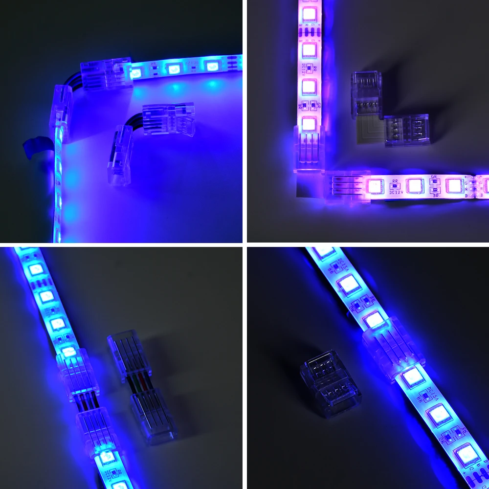 Złącze listwy RGB LED do 10mm 4pin IP20 IP65 5050 2835 SMD światła taśma RGB L kształt przewód zasilający przedłużacz złącza narożne