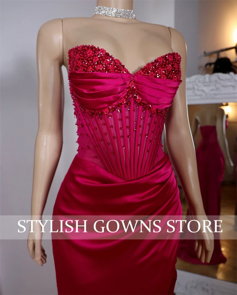 Abiti da ballo sexy con scollo a cuore rosa 2025 Perline Perle di cristallo Abiti da festa di nozze Abito da compleanno Abiti da banchetto Abito personalizzato