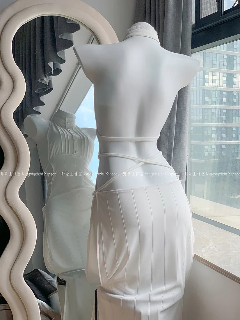 2025 novo freren no funeral samambaia cosplay trajes samambaia trajes de halloween para mulheres samambaia sexy branco malha vestido elástico