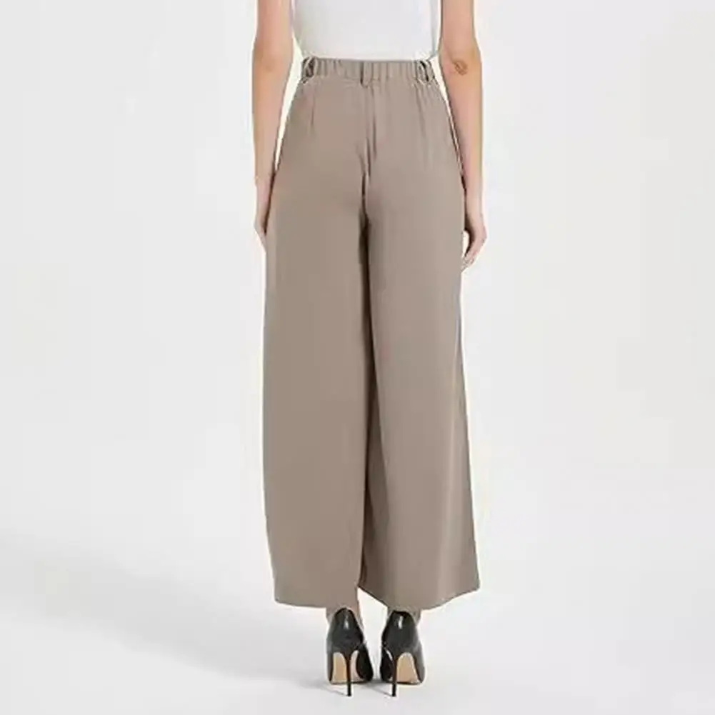 Baggy Pants Fashion Front PocketsWomen Elegant Solid Color High Waist Wide Leg Woman Casual Loose Straight Full Trousers Female