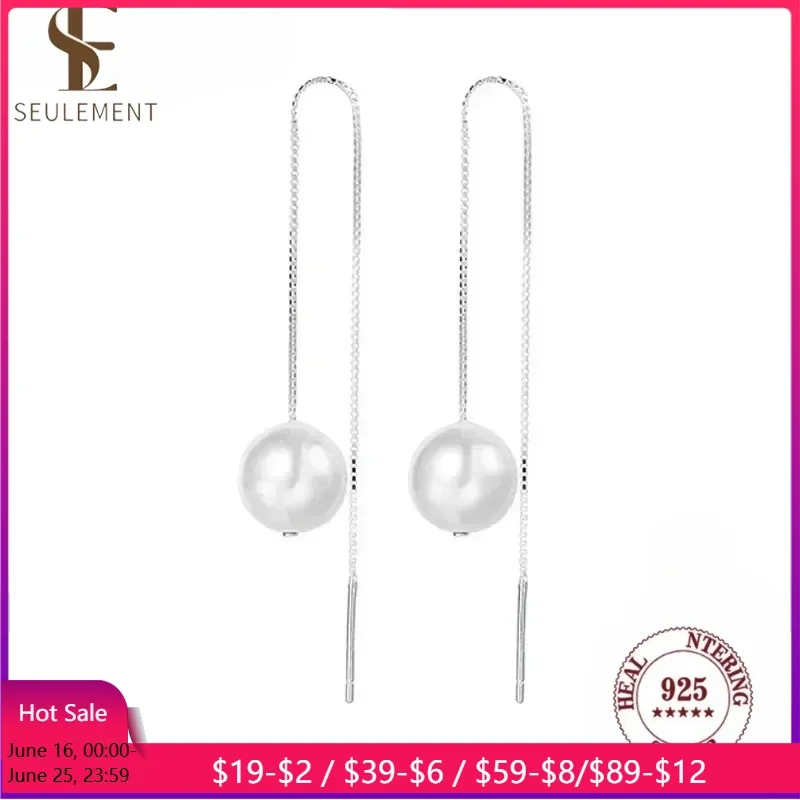 

Seulement 925 Sterling Silver Elegant Drop Earrings for Women Threader Pearl Earring Dangle Ear Line Long Chain Fashion Jewelry