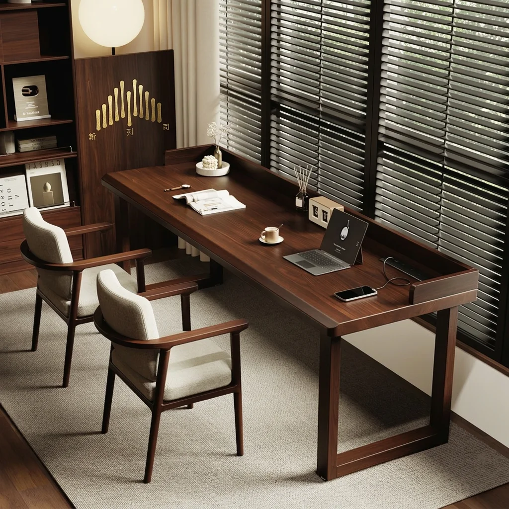 &* Black Modern Computer Desk With Cable Management Box And Headphone Hook For Home Office Workstation