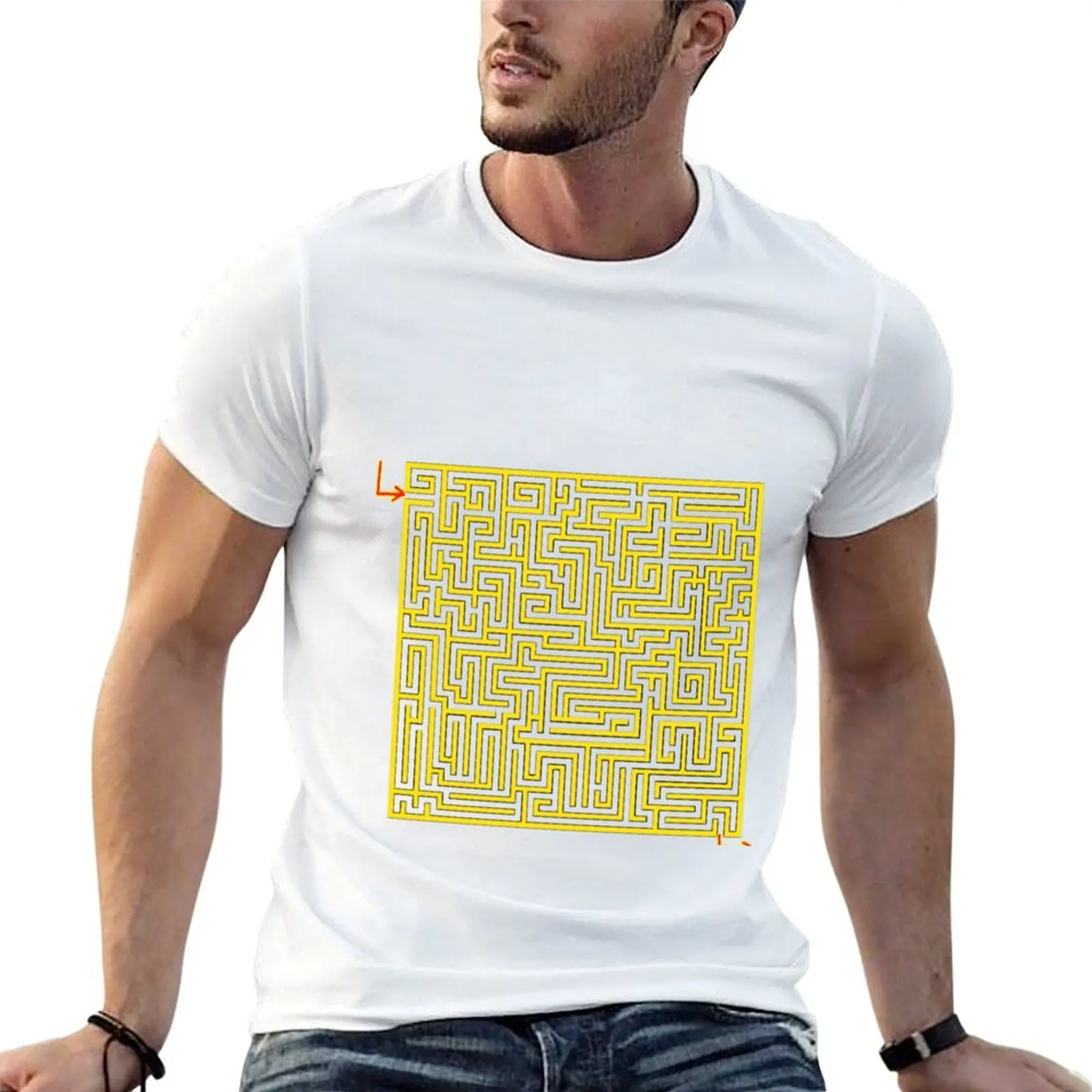 

Yellow Labyrinth on Black T-Shirt man t shirt summer t shirts for man pack white T-Shirt