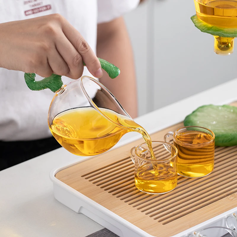 1 Set of Magnetic Lazy Tea Set - Creative Cabbage Shape, Automatic Glass Teapot, Tea Cup, Tea Can, Tea Tray, Chinese Kung Fu Tea