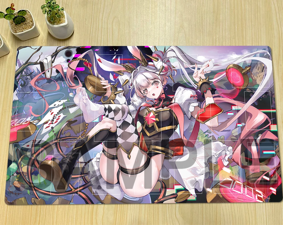 YuGiOh Maliss P White Rabbit Playmat TCG CCG Mat Board Game Duel Pad Trading Card Game Mat Anime Rubber Mousepad Zones Free Bag