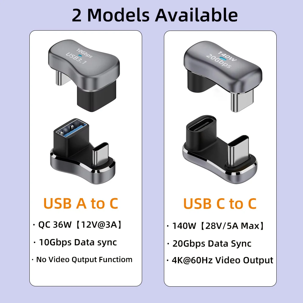 180 Degree Angle USB C Adapter Type C Male to Female 20Gbps PD 140W Fast Charging Converter Adapter for Steam Deck Accessories