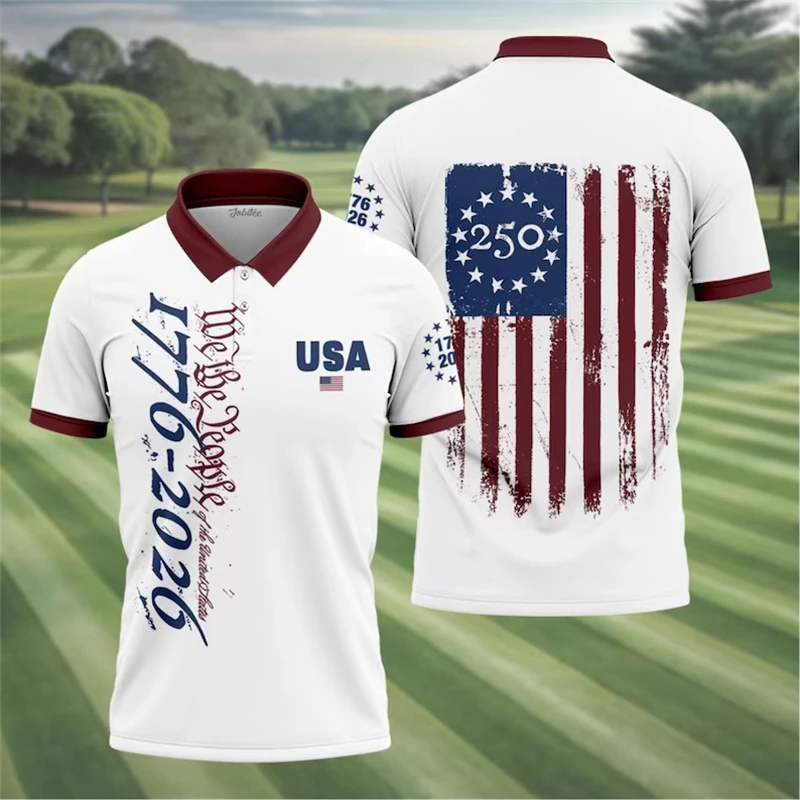 2026 Summer 250th Anniversary Men's Polo Shirt With 3D USA Flag Pattern Print Street Casual Fashionable Style Polo Shirt Gifts