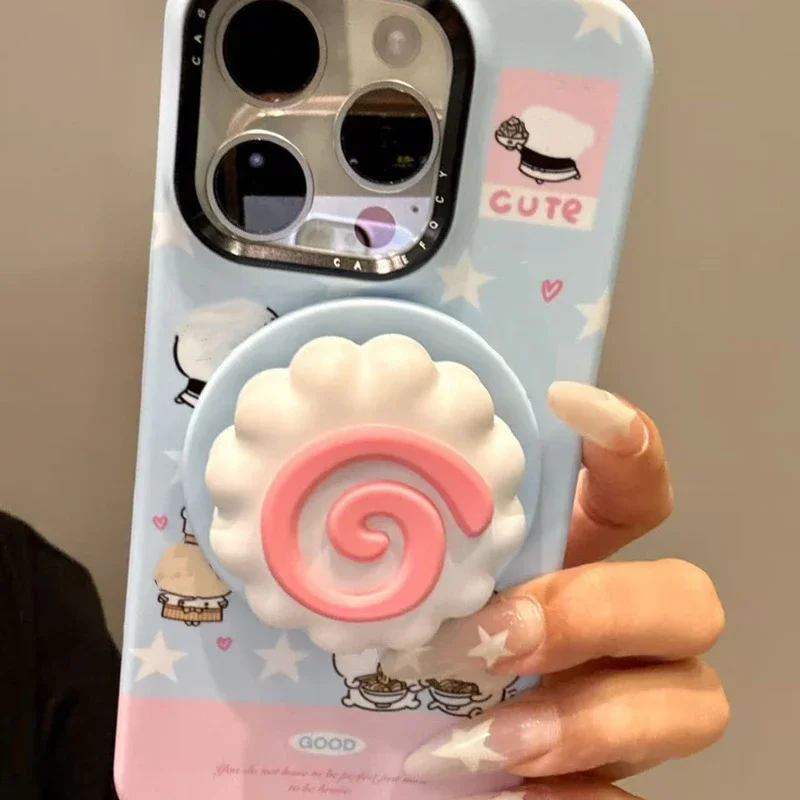 Ins لطيف كعكة السمك ل Magsafe Griptok حامل الهاتف البنصر حامل دعم آيفون 17 16 حافظة شحن لاسلكية قابلة للطي