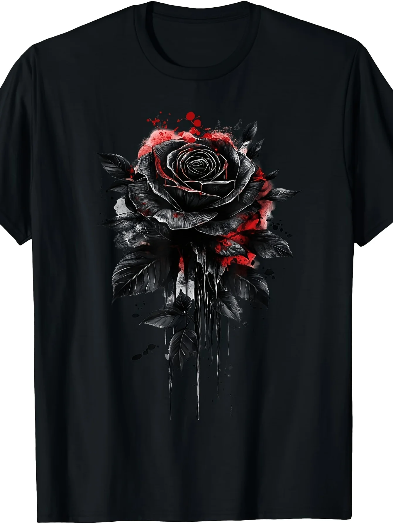 Vintage Botanical Black Rose T-Shirt - Applicable Item - Round-Neck T-Shirt with Botanist Print, Machine Washable Casual Shirt, Suitable for Garden Parties and Everyday Wear, Men's Fashion (Regular Fit)