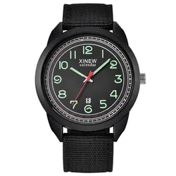 Men Original XINEW Brand Cheap Watches Fashion Nylon Band Army Sports Date Quartz Watch Erkek Barato Saat Montre Homme Black