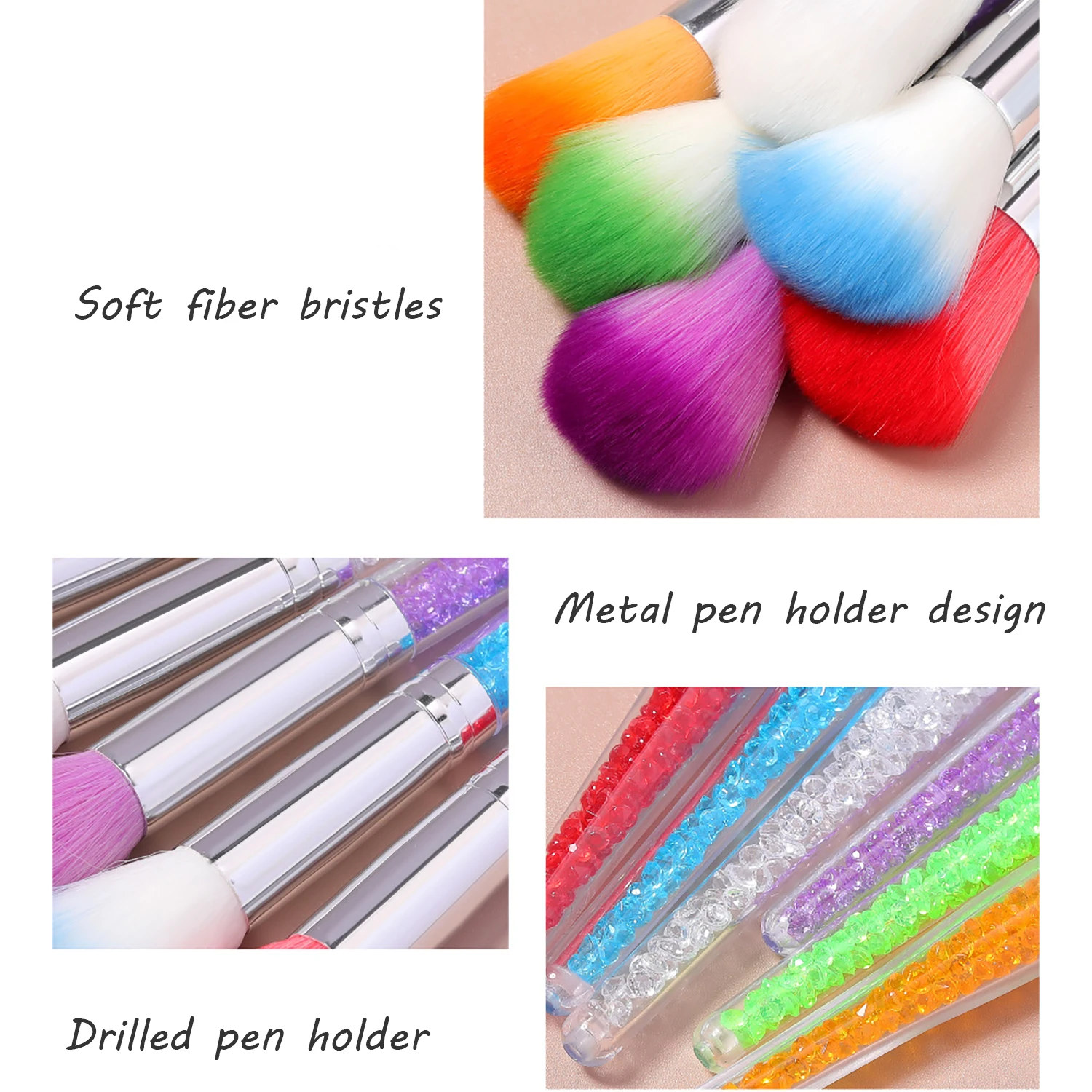 7 pçs profissional manicure gel poeira escova de cristal longo punho blush maquiagem escova manicure acessórios equipamentos ferramentas