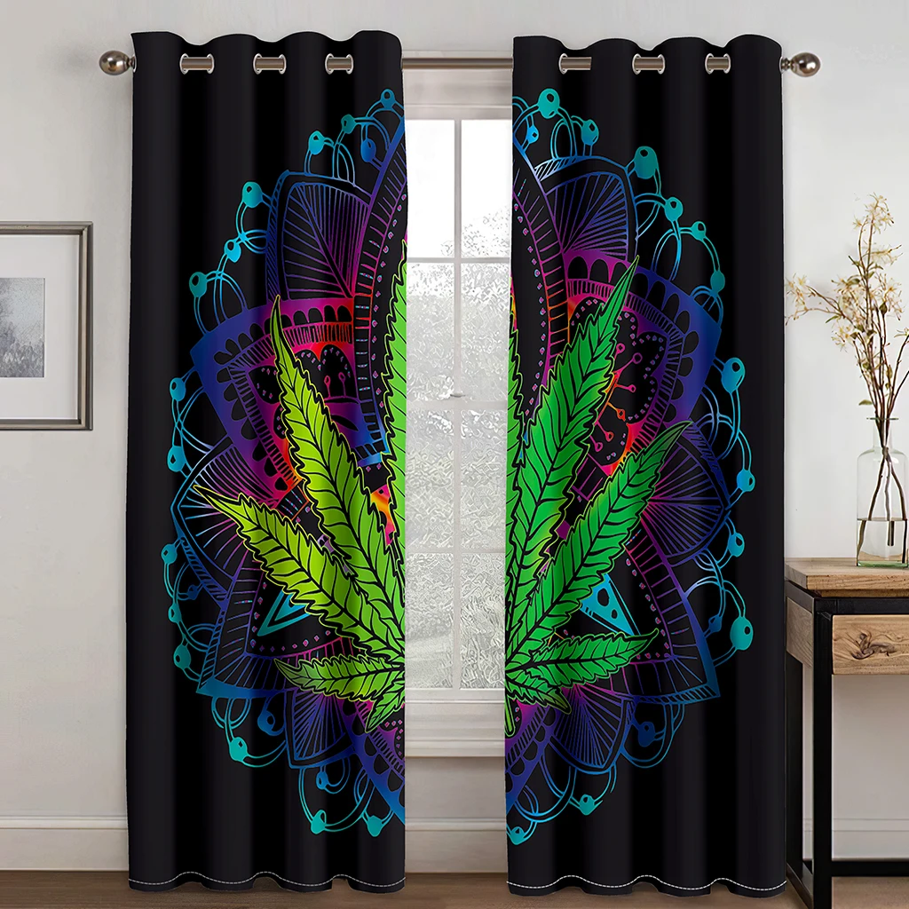 3D Print Bohemian Psychedelic Alien Style 2 Panel Thin Semi-Shading Polyester Window Curtain for Bedroom Living Room Decor Hooks