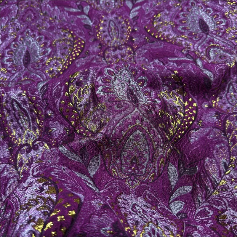 

The designer's fabric for ethnic style purple bright silk three-dimensional embossed jacquard dress