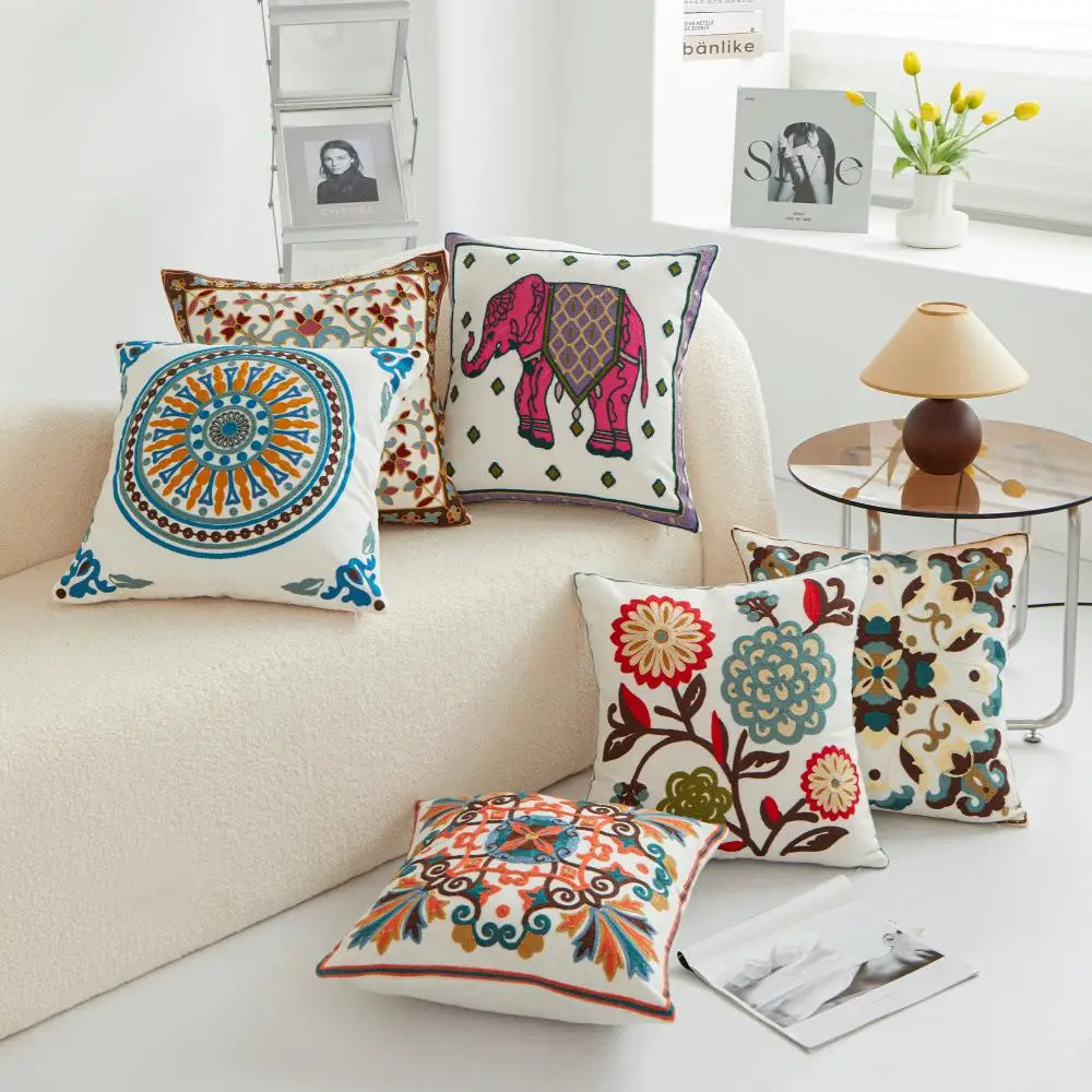 1pcs Beautiful Flower Embroidered Cushion Cover Cartoon Elephant Geometric Patterns Pillowcase Home Sofa Decoration Pillow Case