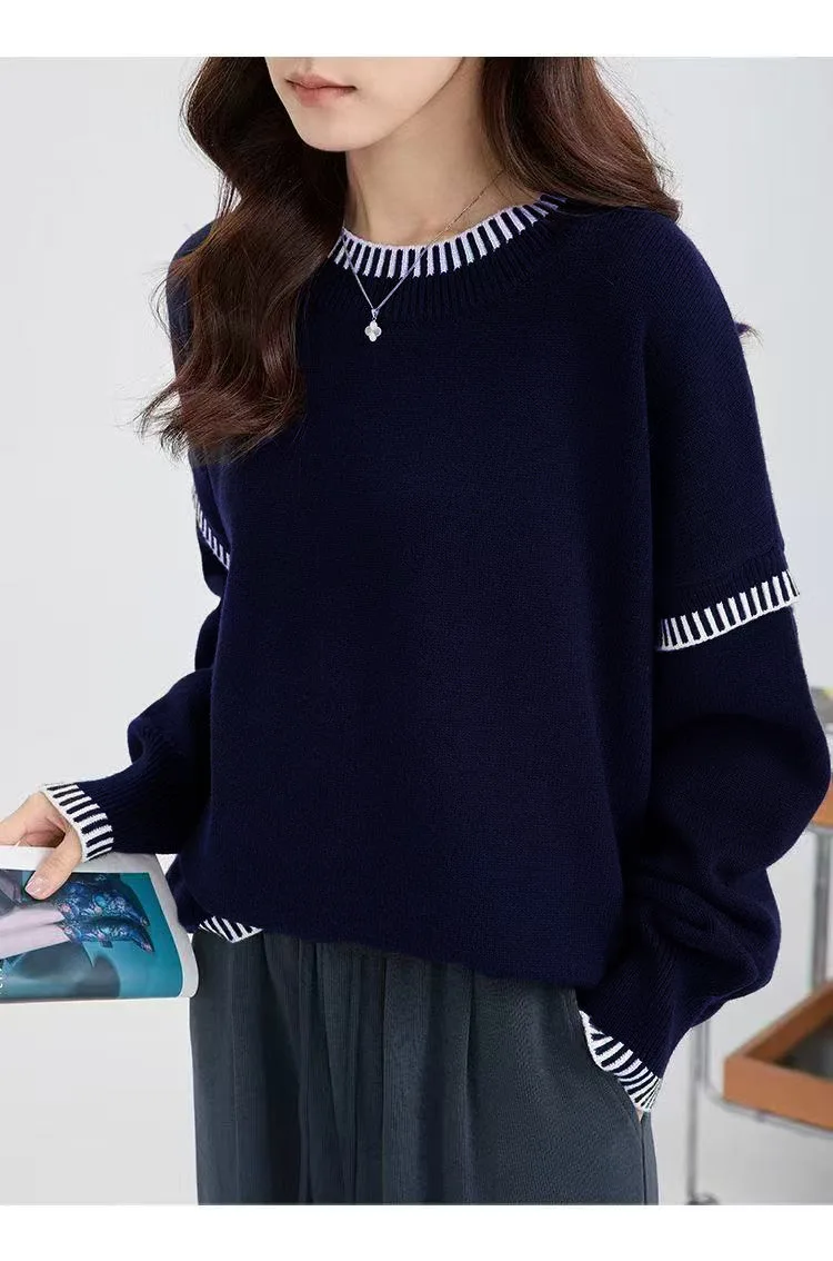 

Свитер-пуловер с круглым вырезом и швами, тренд 2026 года, зимний, в стиле «lazy», свободный крой, для женского образа