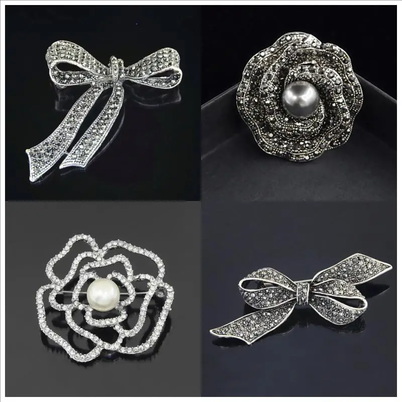 Chic Vintage Rhinestone Pearl Bow Brooches; Uni versal Accessory For Women's Apparel Gifts