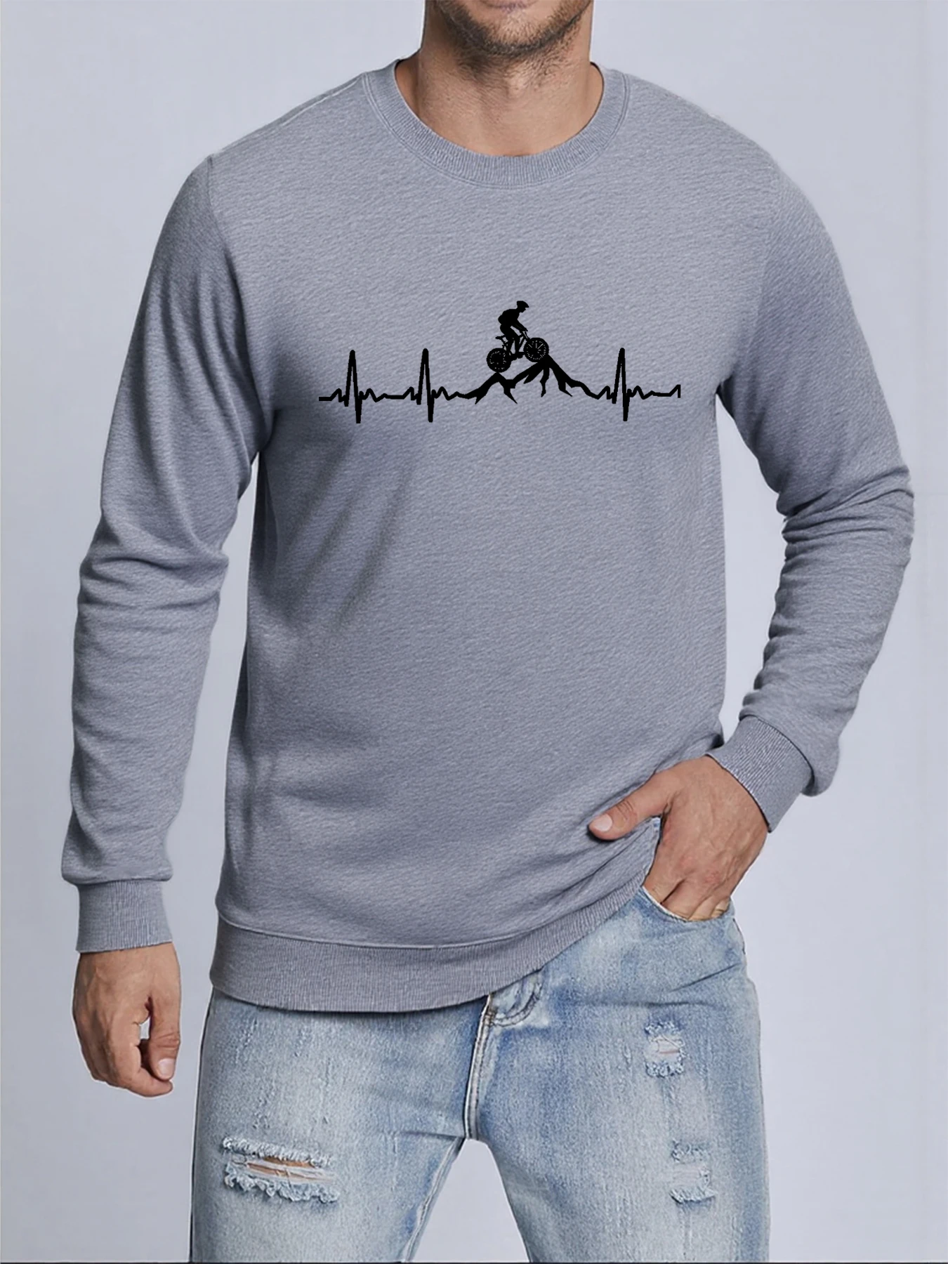 Mountainbike Herzschlag Muster Sportswear Unisex Herbst Langarm Sweatshirt Trendy Weiche Trainingsanzug Warme Verdickte Sportswears