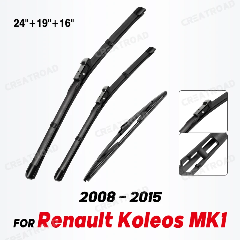 Wiper LHD Front & Rear Wiper Blades Set For Renault Koleos MK1 2008 - 2015 Windshield Windscreen Window Brushes 24\