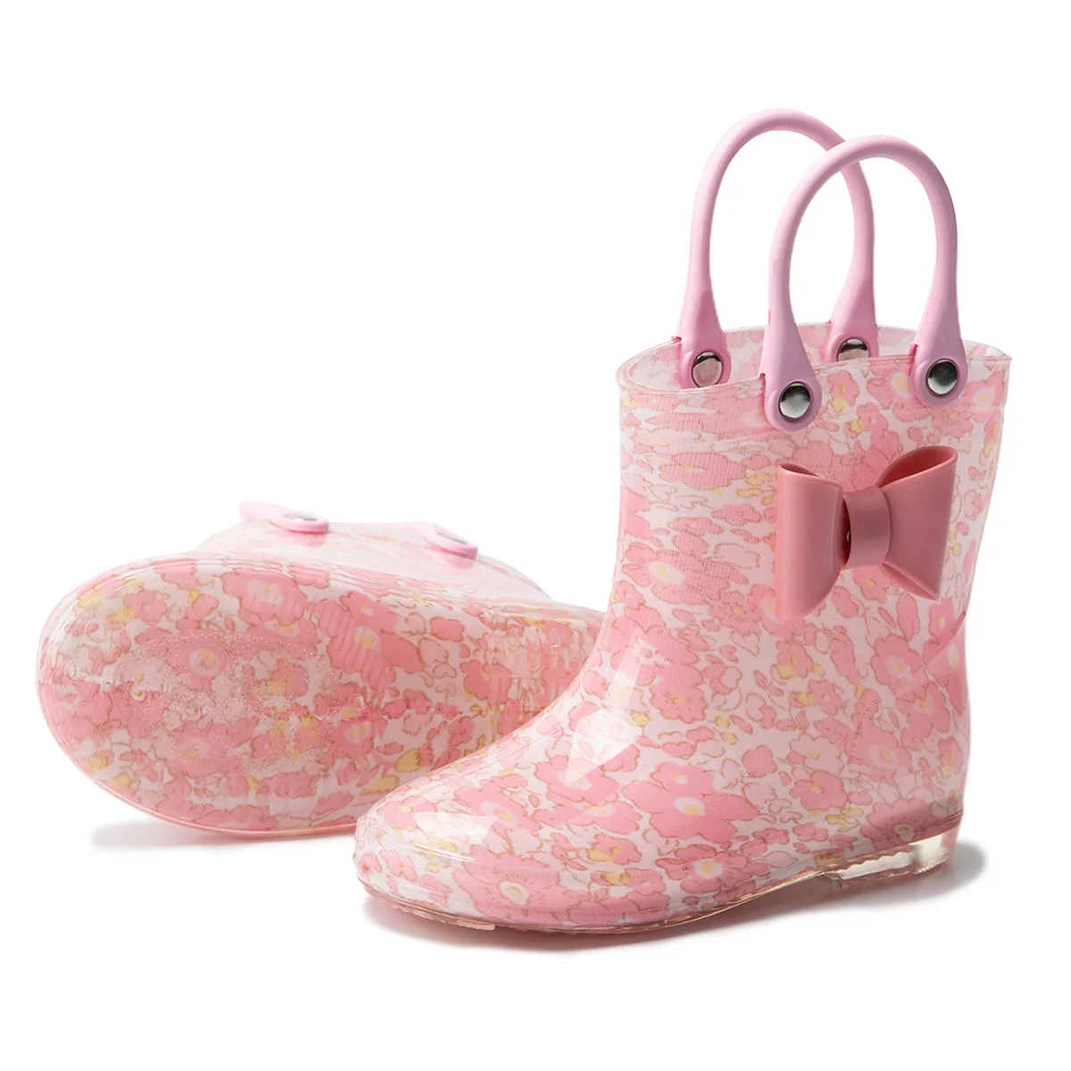 Fashion Handle Rain Boots Kids Bowtie Pink Girls Shoes Waterproof PVC Rainboots Baby New Girls Boots For Kids botte de pluie