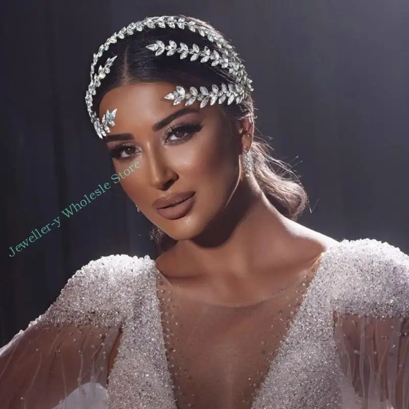

R7UF Rhinestone-Head-Wedding Headband Chain Headpiece Bohemian Headband