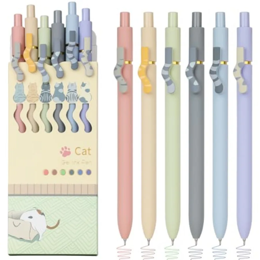 

Cat Gel Pens, 6 Assorted Colors 0.7mm Cute Colored Pens Fine Point Smooth Writing, Kawaii Office School Supplies, Gifts for Wom