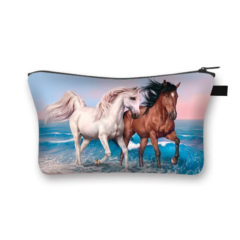 Galloping Steed Horse Print Home Storage Bags Cute Pony Women Toiletry Kit Girls Cosmetic Cases Makeup Bag for Travel Gift