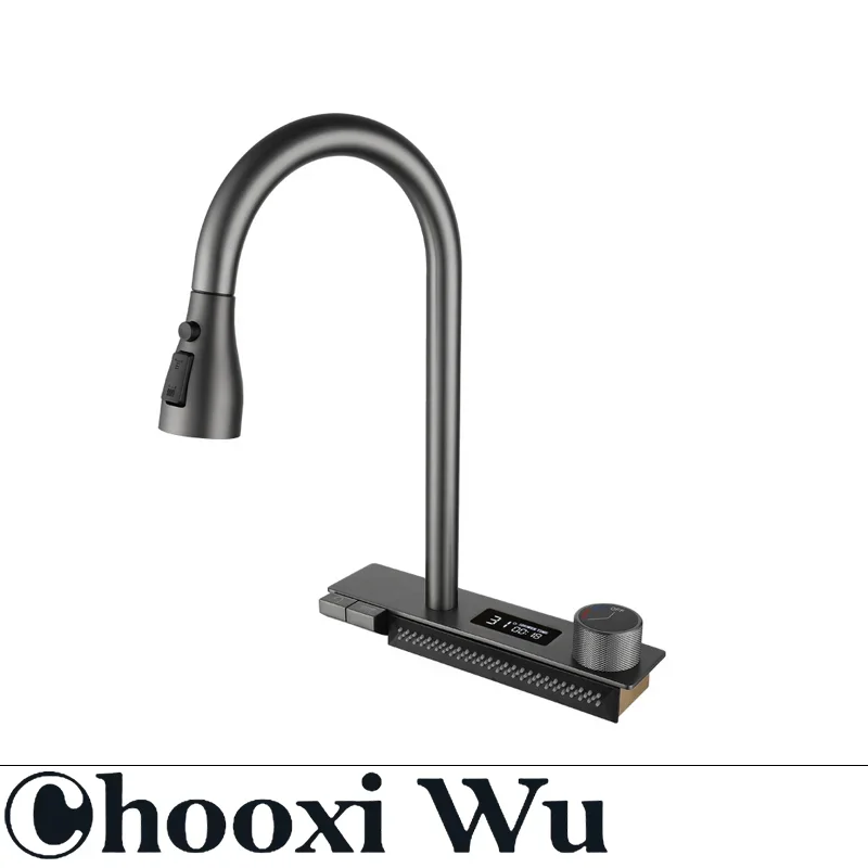 CHOOXIWU-A multifunctional pull-out faucet suitable for the kitchen, digital display kitchen sink faucet