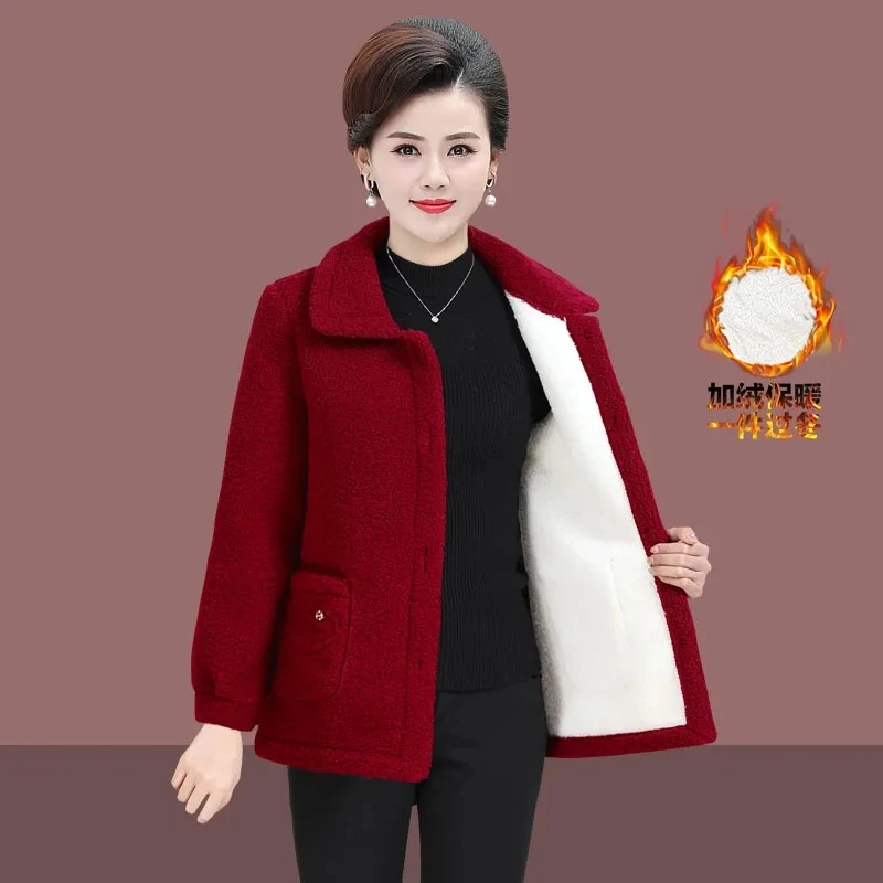 Women Autumn/winter Jacket Imitation Lamb Wool Coat New Thick Warm Granular Velvet Jacket Female Outerwear Mother Clothes