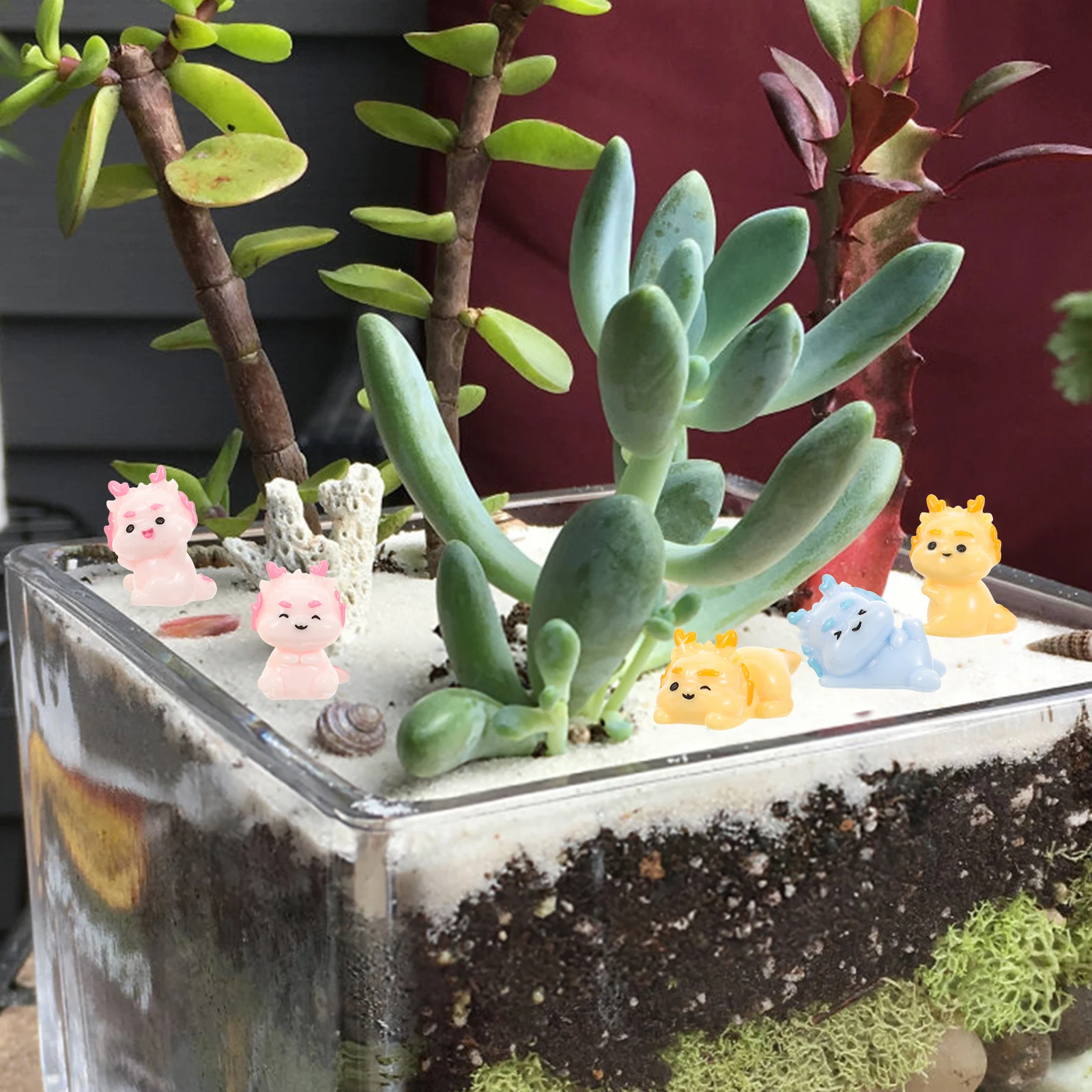 

5pcs Mini Dragon Desktop Decorations Resin Statues Cartoon Office Garden Gifts Lightweight Durable Safe Wear Resistance