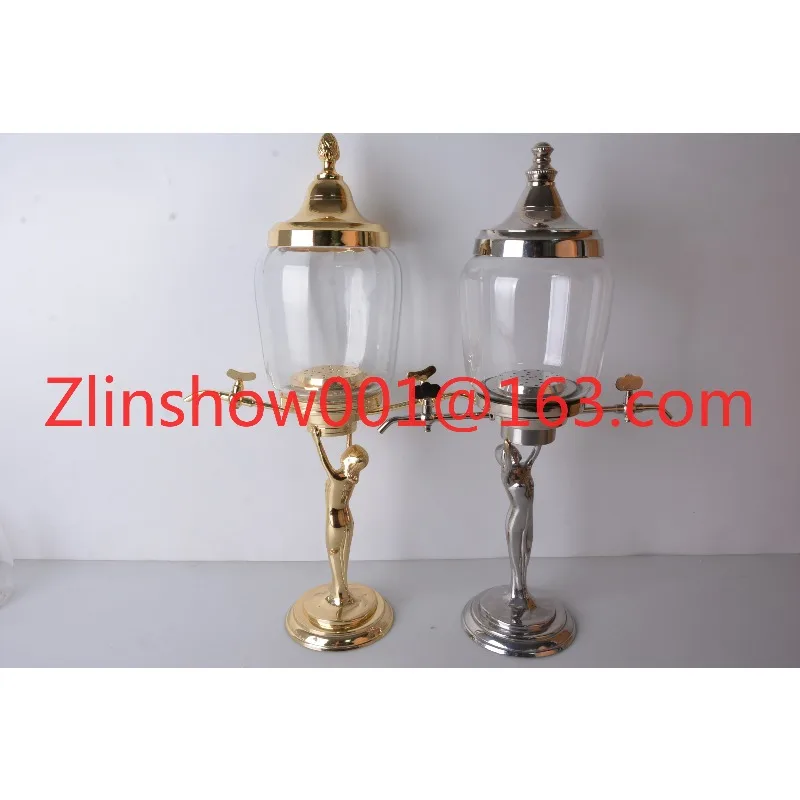 Luxurious Small Lady Absinthe Fountain Classic Design 2 Faucets for Wine Whiskey Made Transparent Crystal Glass Metal Plastic PC