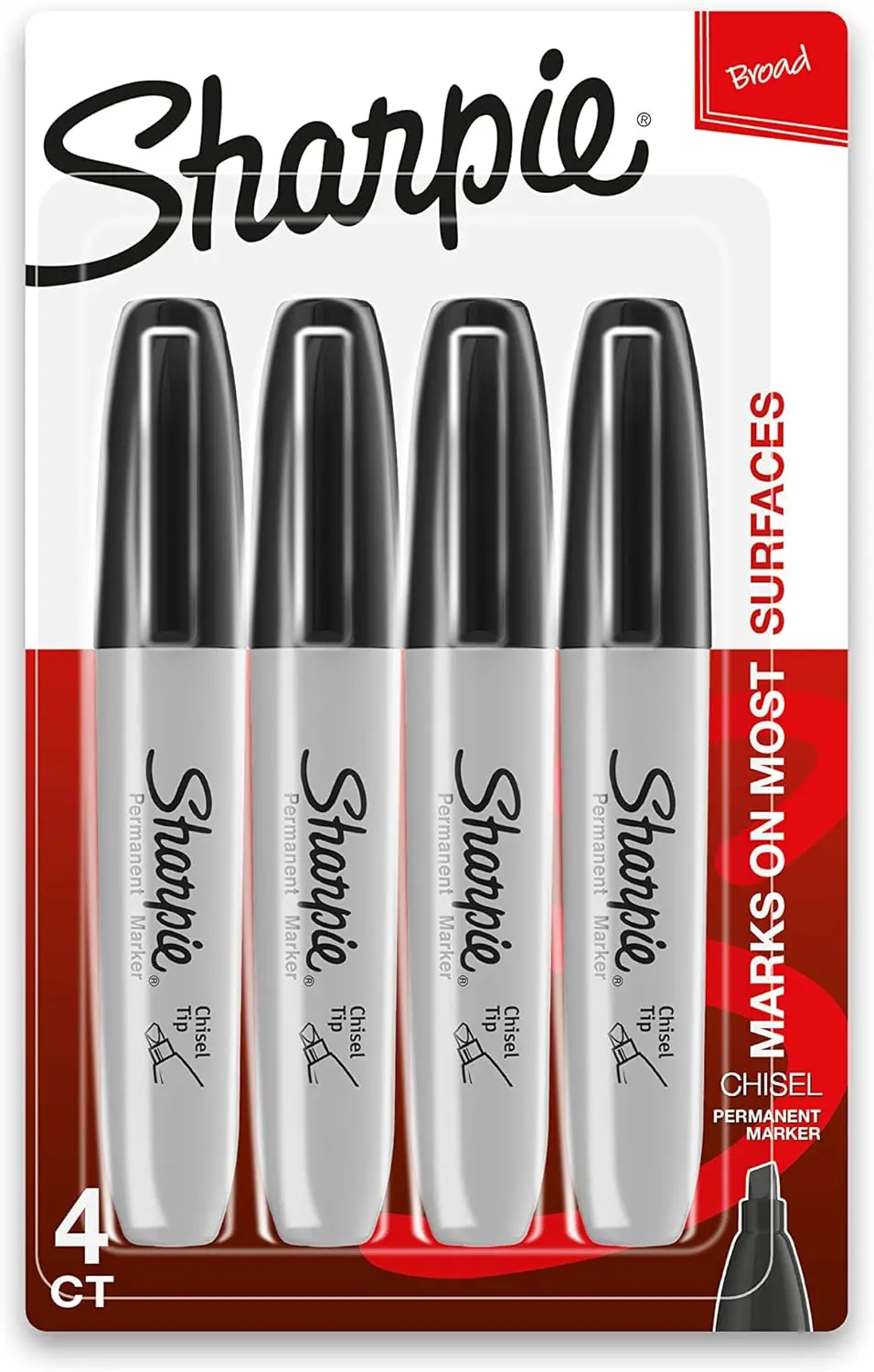 

Permanent Markers, Chisel Tip, Black, 4 Count