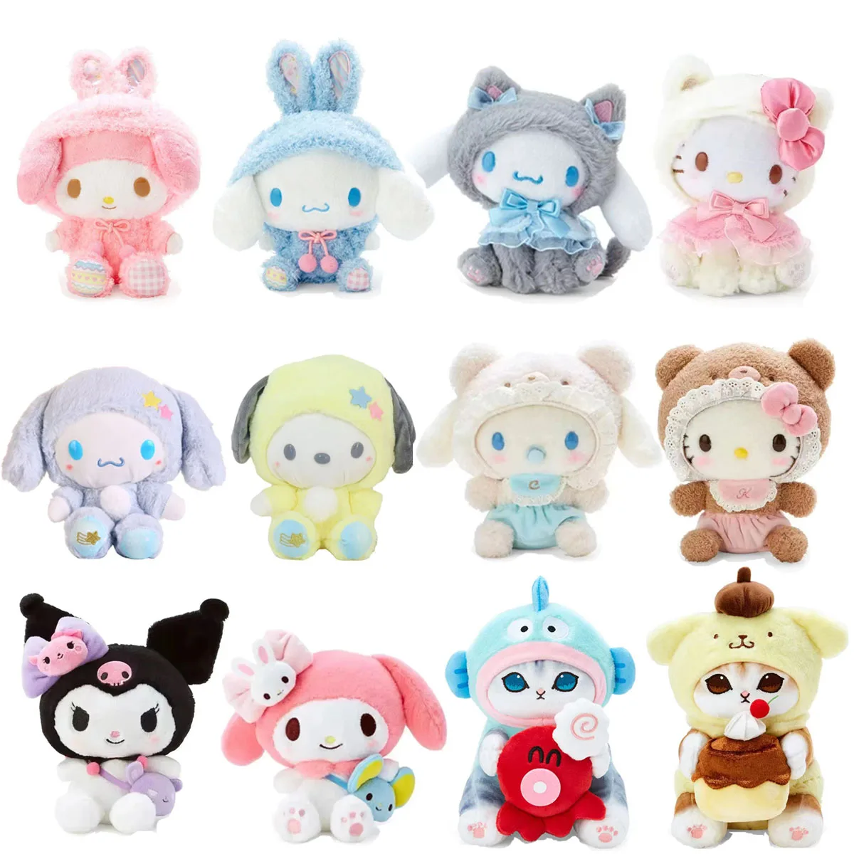 Sanrio Plush Toys Kawaii Hello Kitty My Melody Room Decor Kuromi Plushie Cinnamoroll Doll Plush Keychain for Christmas Gifts