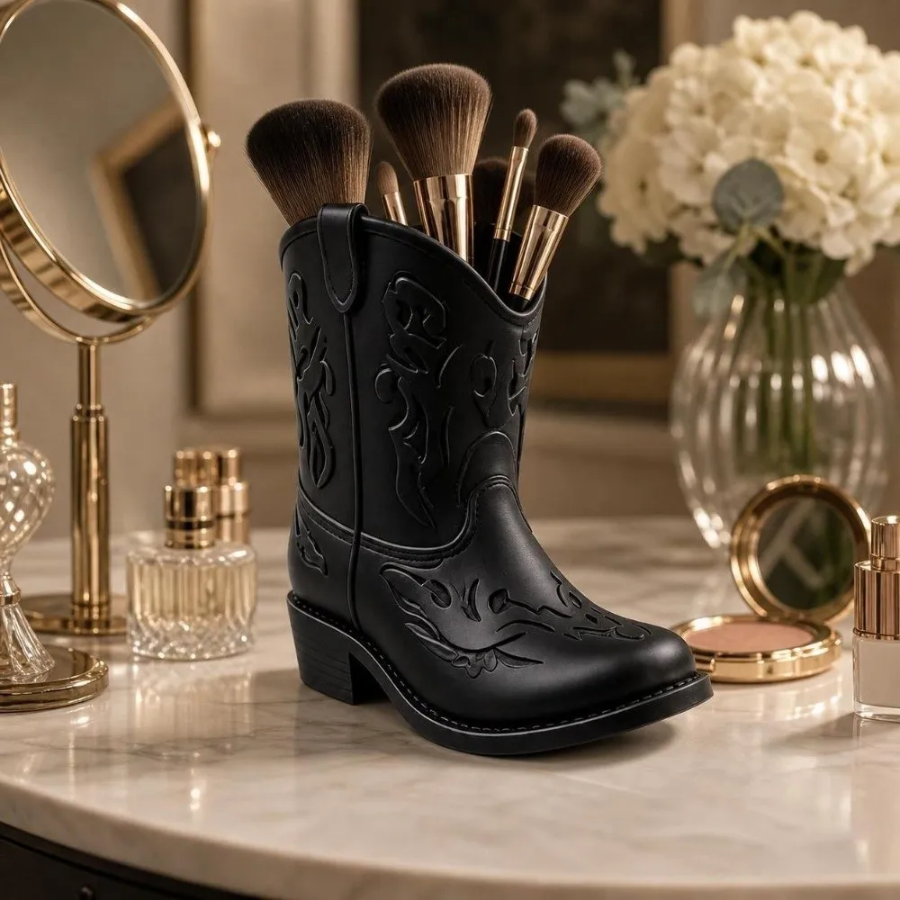 Vintage Western Style Cowboy Boot Statue 3D Printed Home Decor Pencil Holder Ornaments Boot Shaped Vase Home Desk