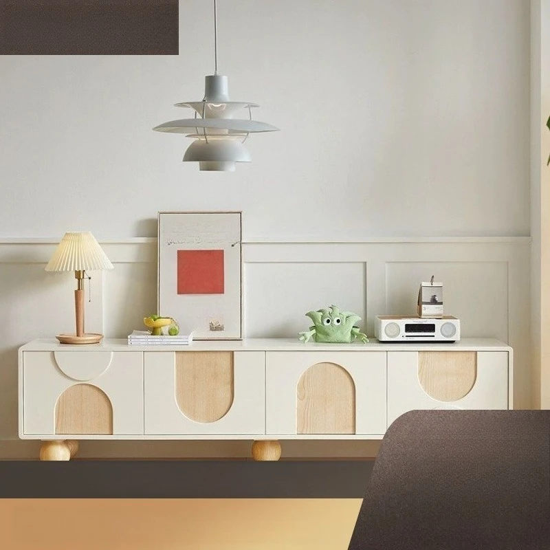 

Cream wind solid wood TV cabinet living room small apartment floor storage locker cabinet integrated household