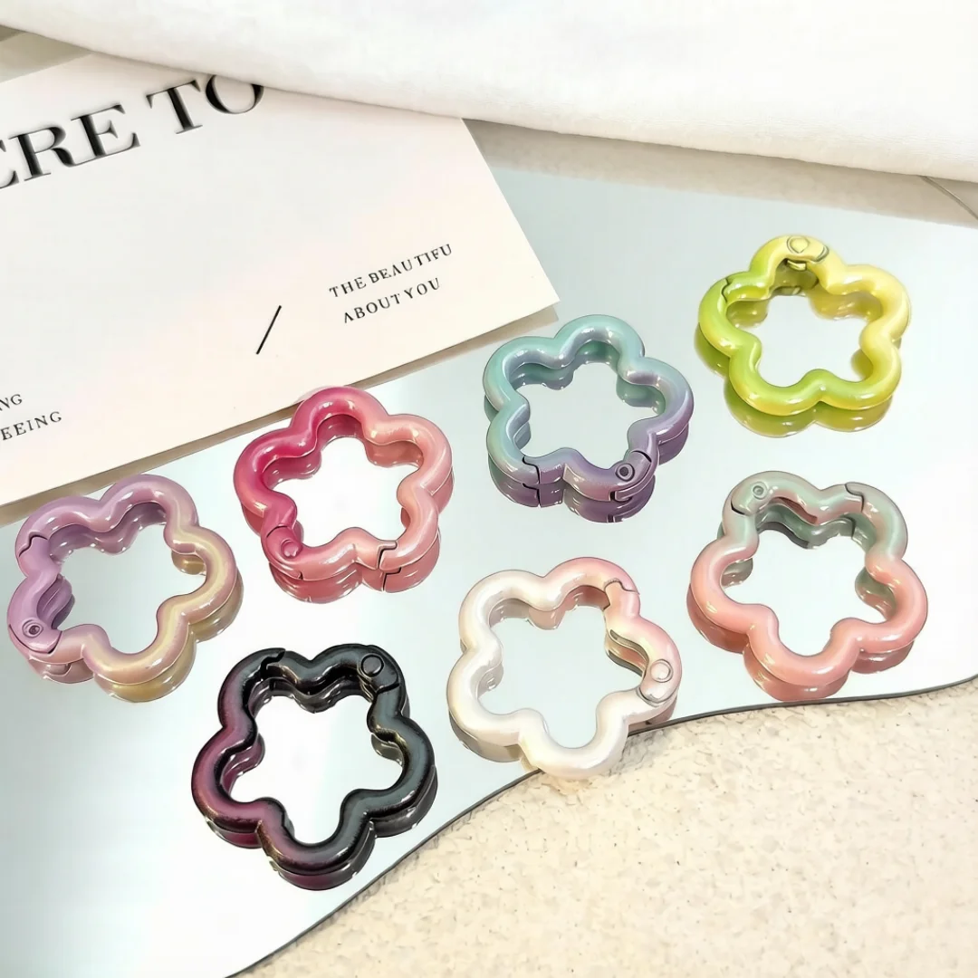 1/5pcs Gradient Color Alloy Spring Buckle Flowers Open Ring Backpack Chain Key Chain Accessories DIY Jewelry Hook Hanging Buckle