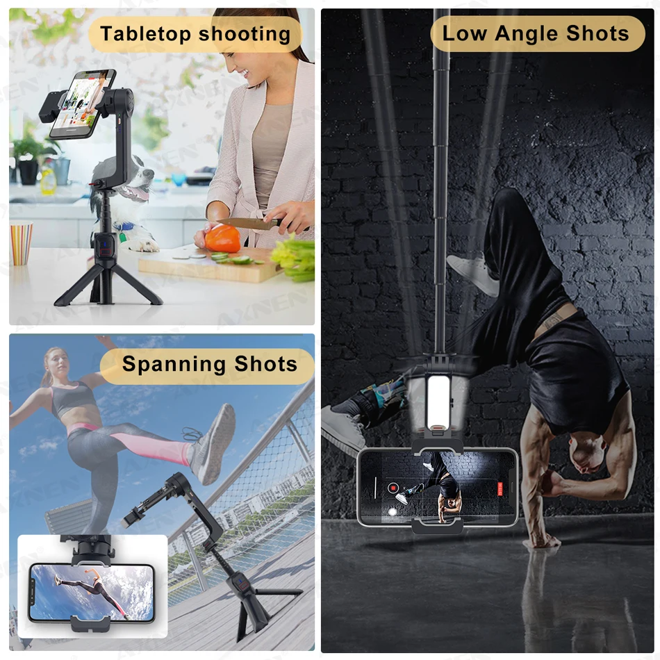 2-Axis Gimbal Stabilizer for Smartphone, Selfie Stick Portable Tripod with Fill Light, for Phone Video Recording Auto Balance