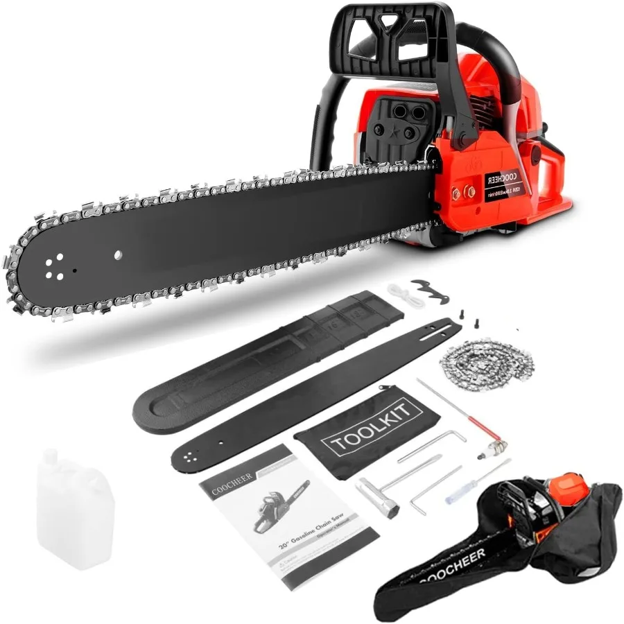 Gas-Kettensäge, angetrieben, verbessert, 62 CC, 3,5 PS, 2 Zyklen, 20-Zoll-Kettensäge, Gas mit Tragetasche, Werkzeugsatz zum effizienten Baumschneiden
