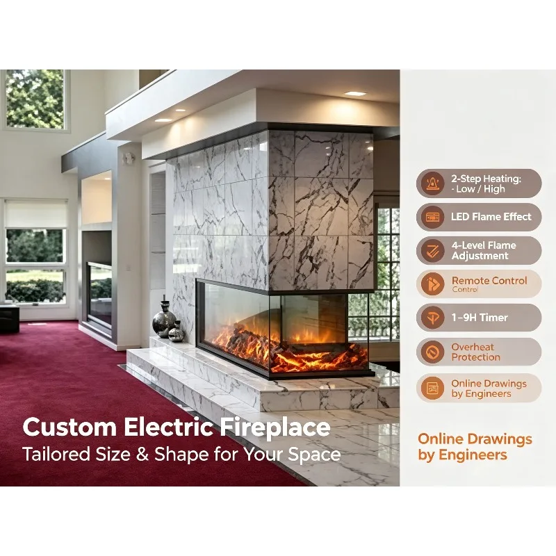 Factory Direct Built-In Electric Fireplace With Multicolor Flame Adjustable Brightness LED Display-for Household & Hotel Use