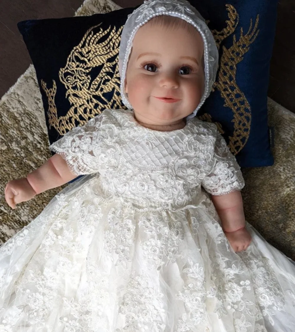 

Lace Appliques Baby First Communion Dresses Ruched Beads Newborn Toddler Baptism Dresses