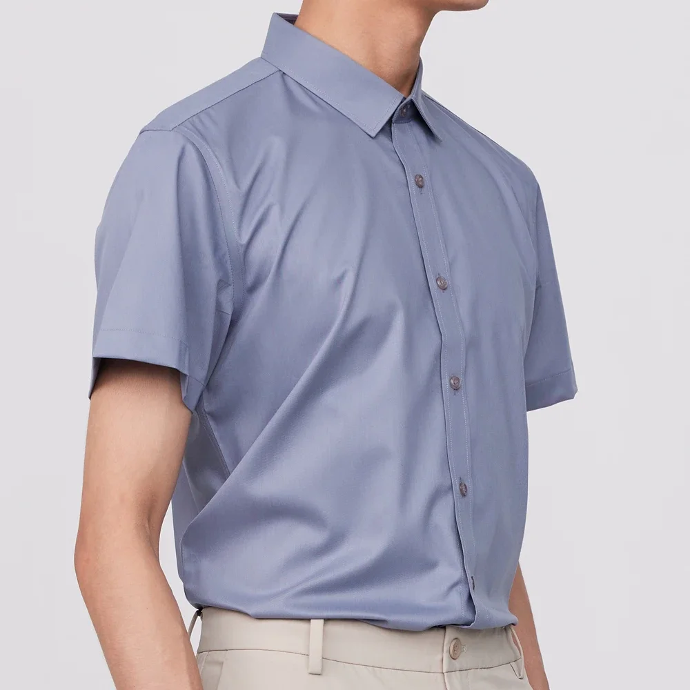 

Men's Summer Short Sleeve Slight Strech Basic Dress Shirt without Pocket Casual Standard-fit Bamboo Fiber Easy Care Shirts