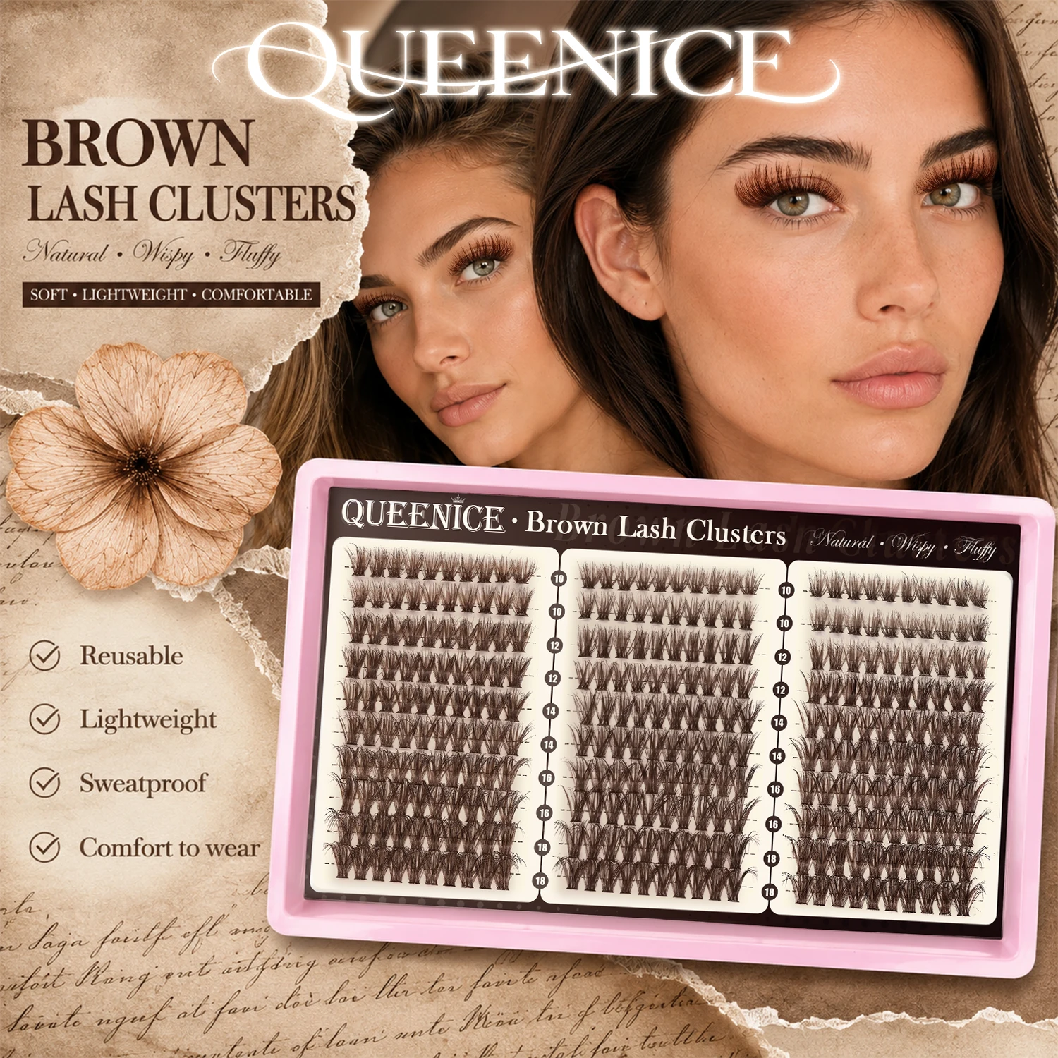 300/360 Stück DIY-Wimpern, natürlich, dick, verschiedene Stile, Wimpernbüschel 10-16mm, Cat Eye D Curl, geeignet für Anfänger – Detail 3