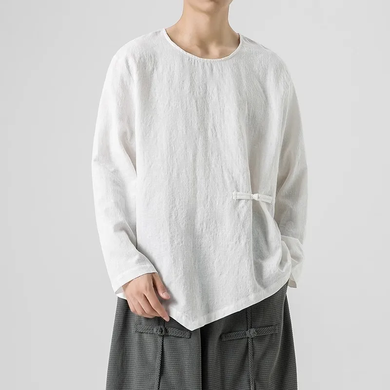 

High Quality Spring Autumn Men's Cotton Long Sleeve T-Shirts Fashion Chinese Style O-Neck Casual Tees Men Loose Breathable Tops