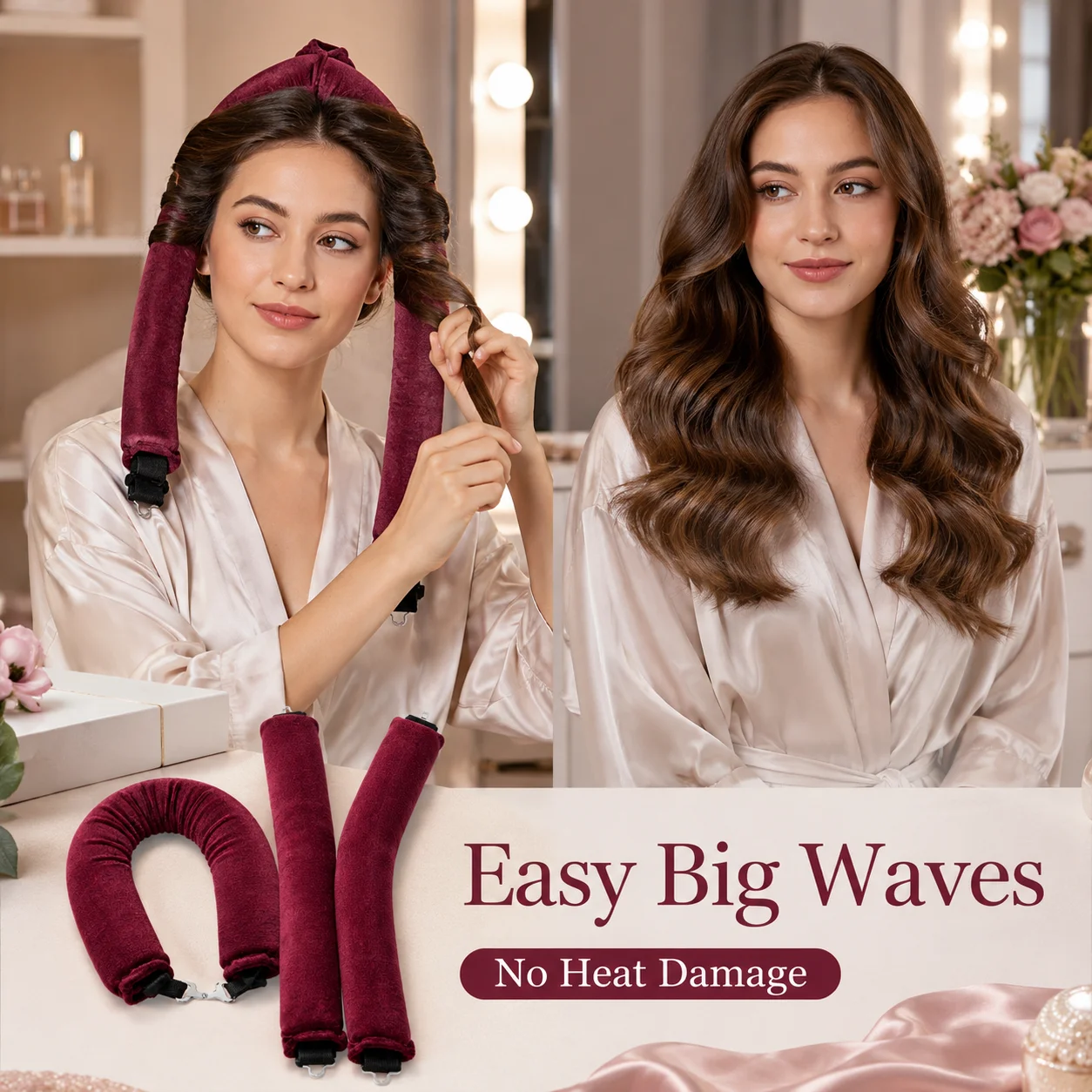3 Hooks Rubber Heatless Hair Curler No Heat Big Wave Hair Rollers Sleeping Hair Styling Tools view 3